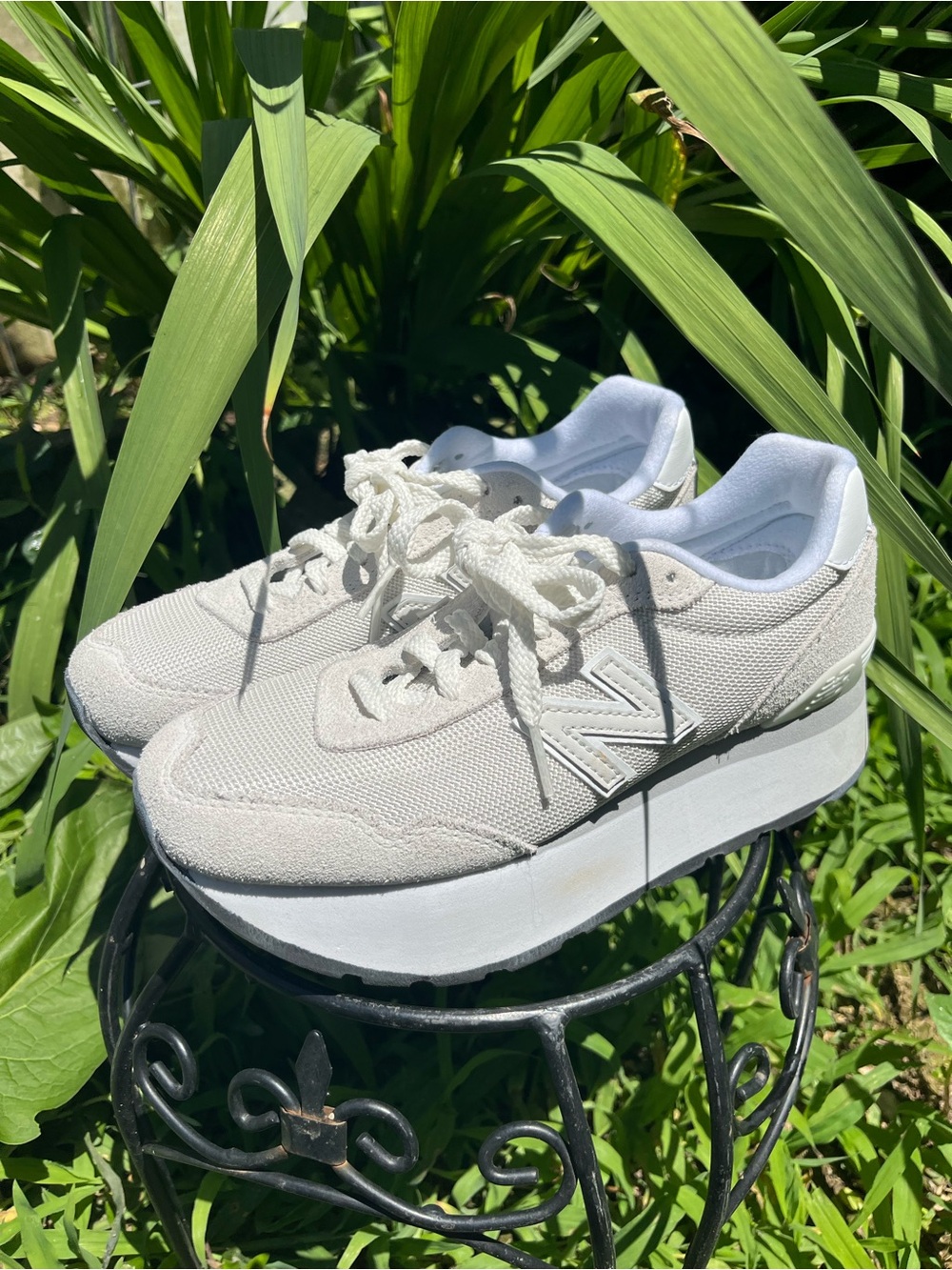 New Balance White Canvas & Suede Platform Sneakers - Picture 2 of 8